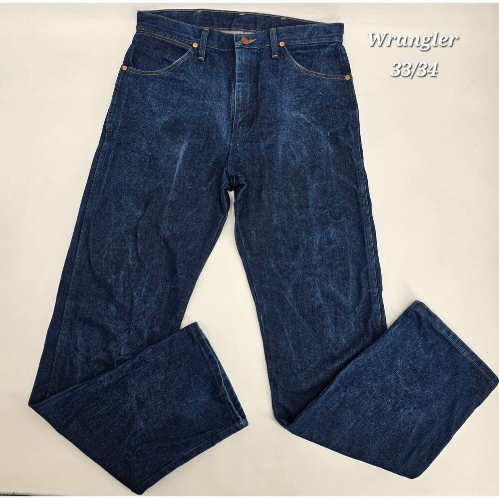 Vintage Wrangler 13MWZ Dark Wash Straight‎ Leg Jeans 33x34 USA Cowboy Western